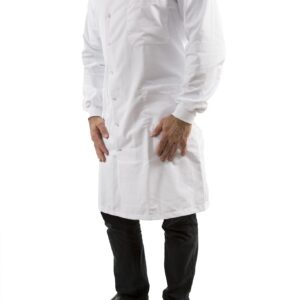Unisex Labcoat, High Neck, Elasticated Cuff, WHITE, 112cm (44″)LARGE